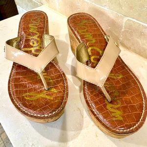 SAM EDELMAN (Used) Thong Wedge Sandal Cream Sz8